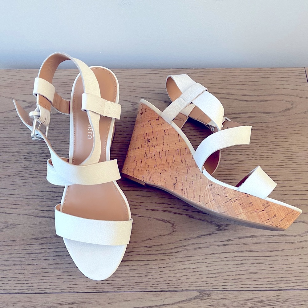 Franco Sarto white leather platform sandals.